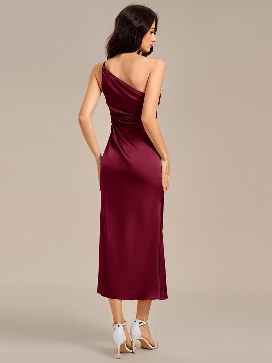 REIKO|Satin One Shoulder Ruched Side Split Mermaid Bridesmaid Dress