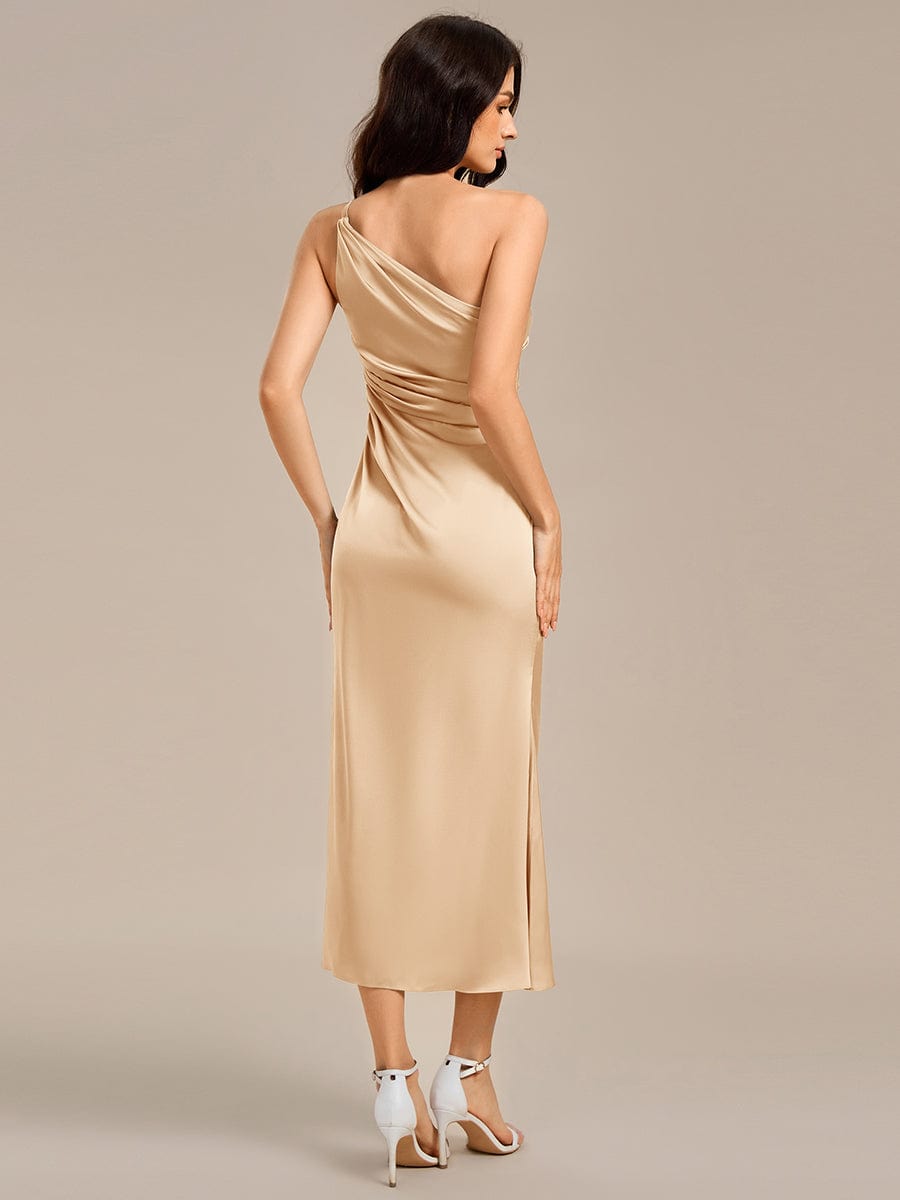 REIKO|Satin One Shoulder Ruched Side Split Mermaid Bridesmaid Dress