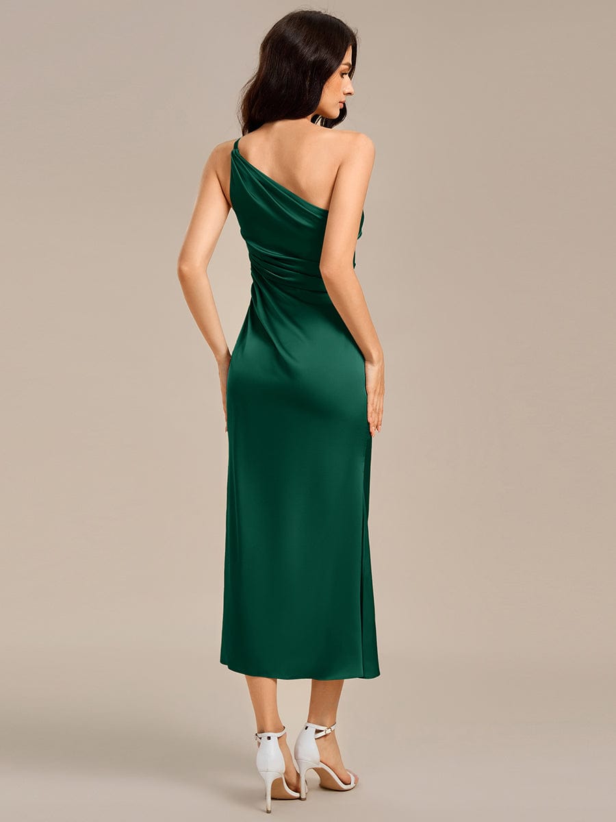 REIKO|Satin One Shoulder Ruched Side Split Mermaid Bridesmaid Dress