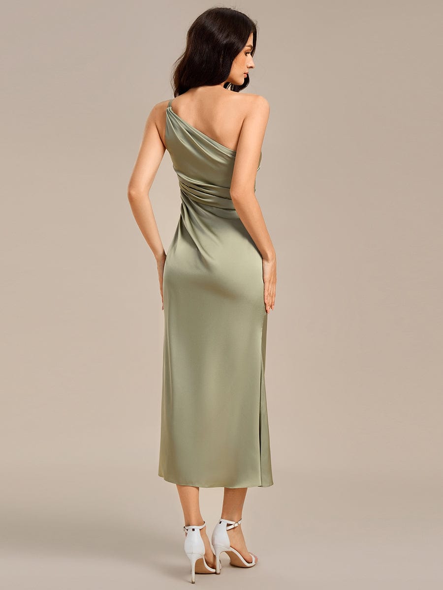 REIKO|Satin One Shoulder Ruched Side Split Mermaid Bridesmaid Dress