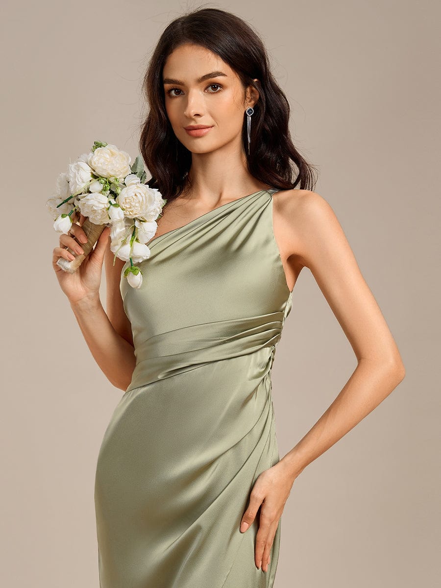 REIKO|Satin One Shoulder Ruched Side Split Mermaid Bridesmaid Dress