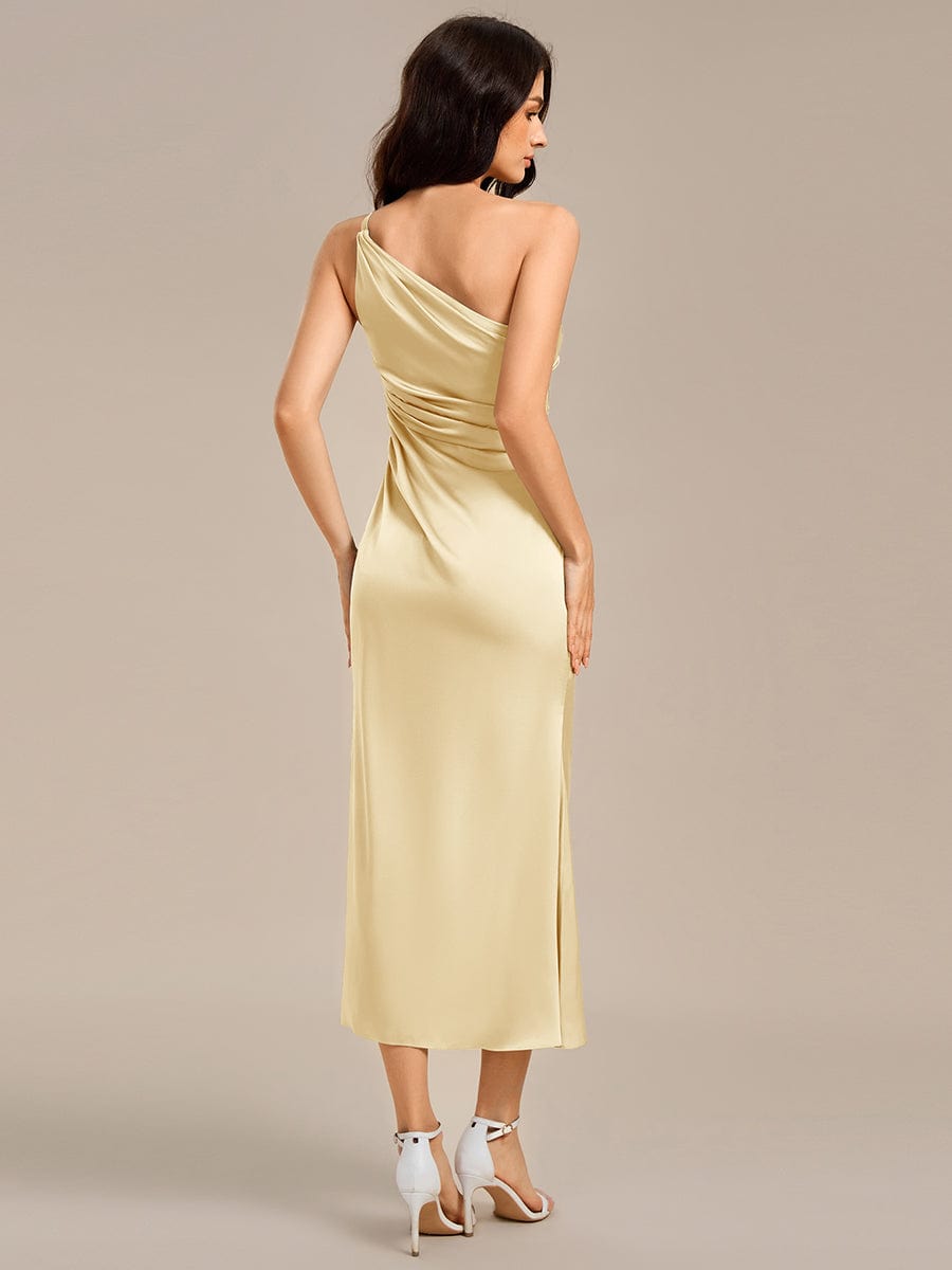 REIKO|Satin One Shoulder Ruched Side Split Mermaid Bridesmaid Dress