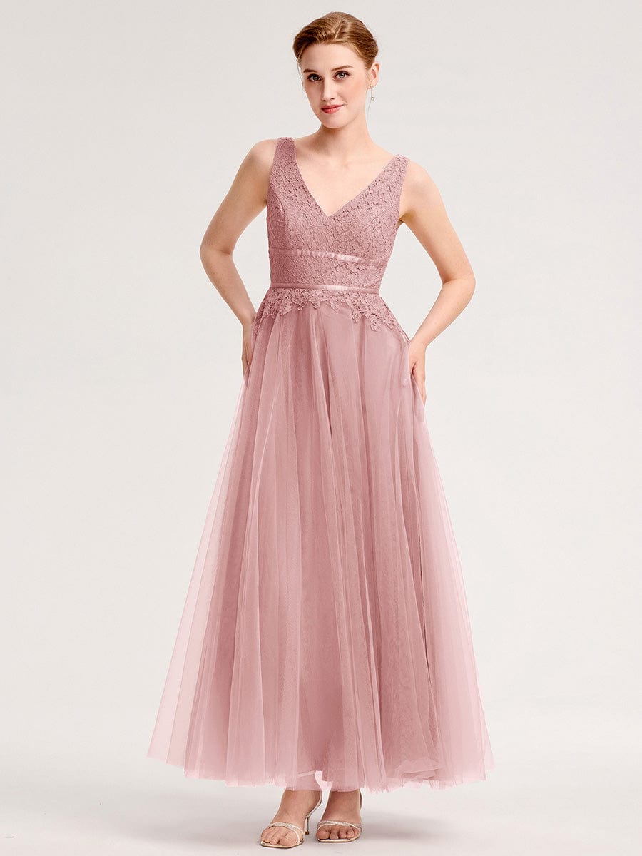 ELIA|Applique Tulle Sleeveless Bridesmaid Dress