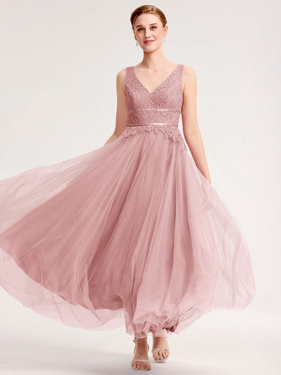 ELIA|Applique Tulle Sleeveless Bridesmaid Dress