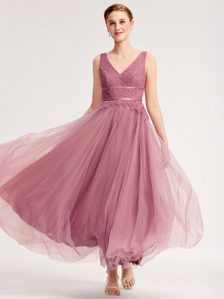 ELIA|Applique Tulle Sleeveless Bridesmaid Dress