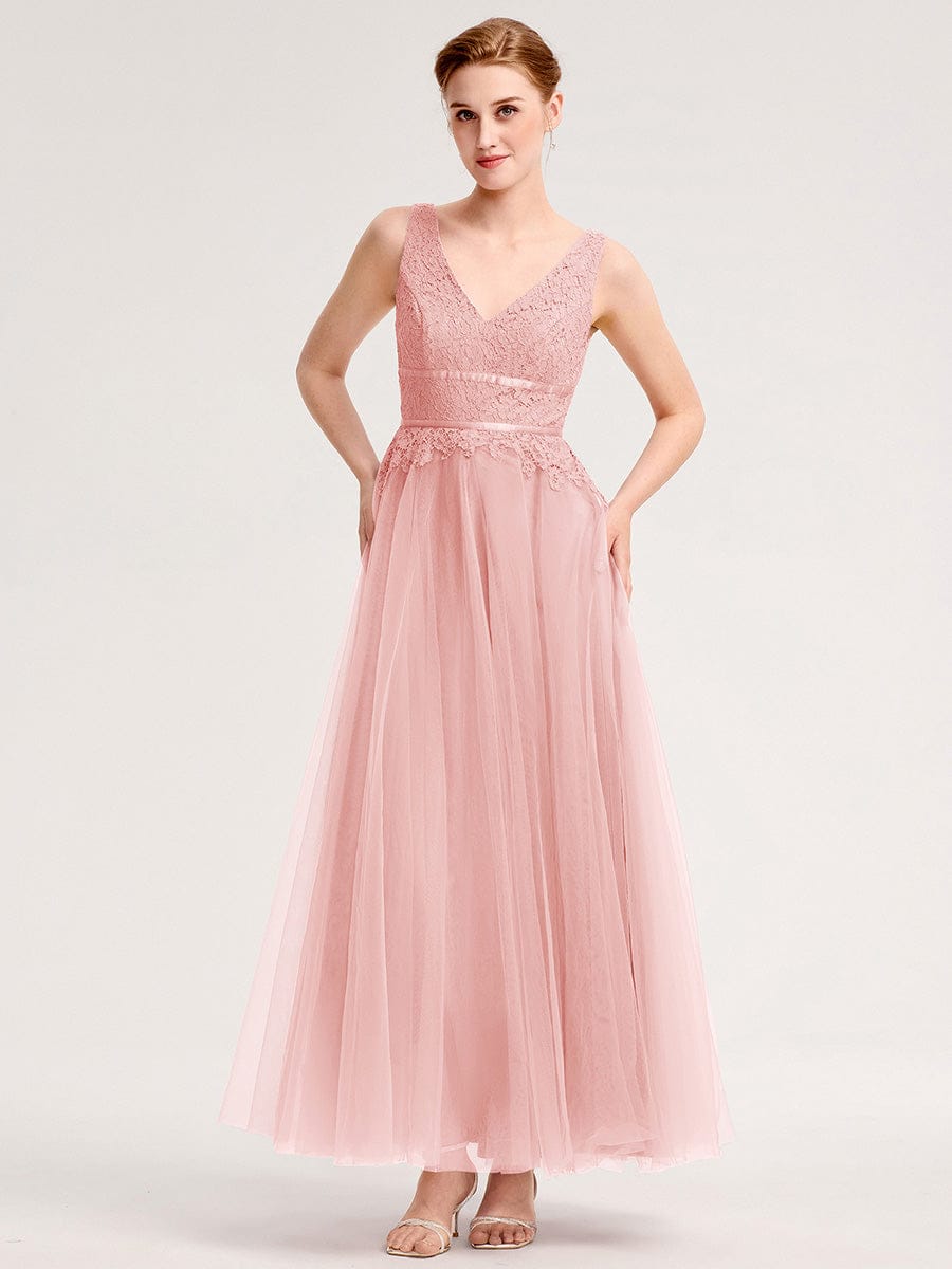 ELIA|Applique Tulle Sleeveless Bridesmaid Dress
