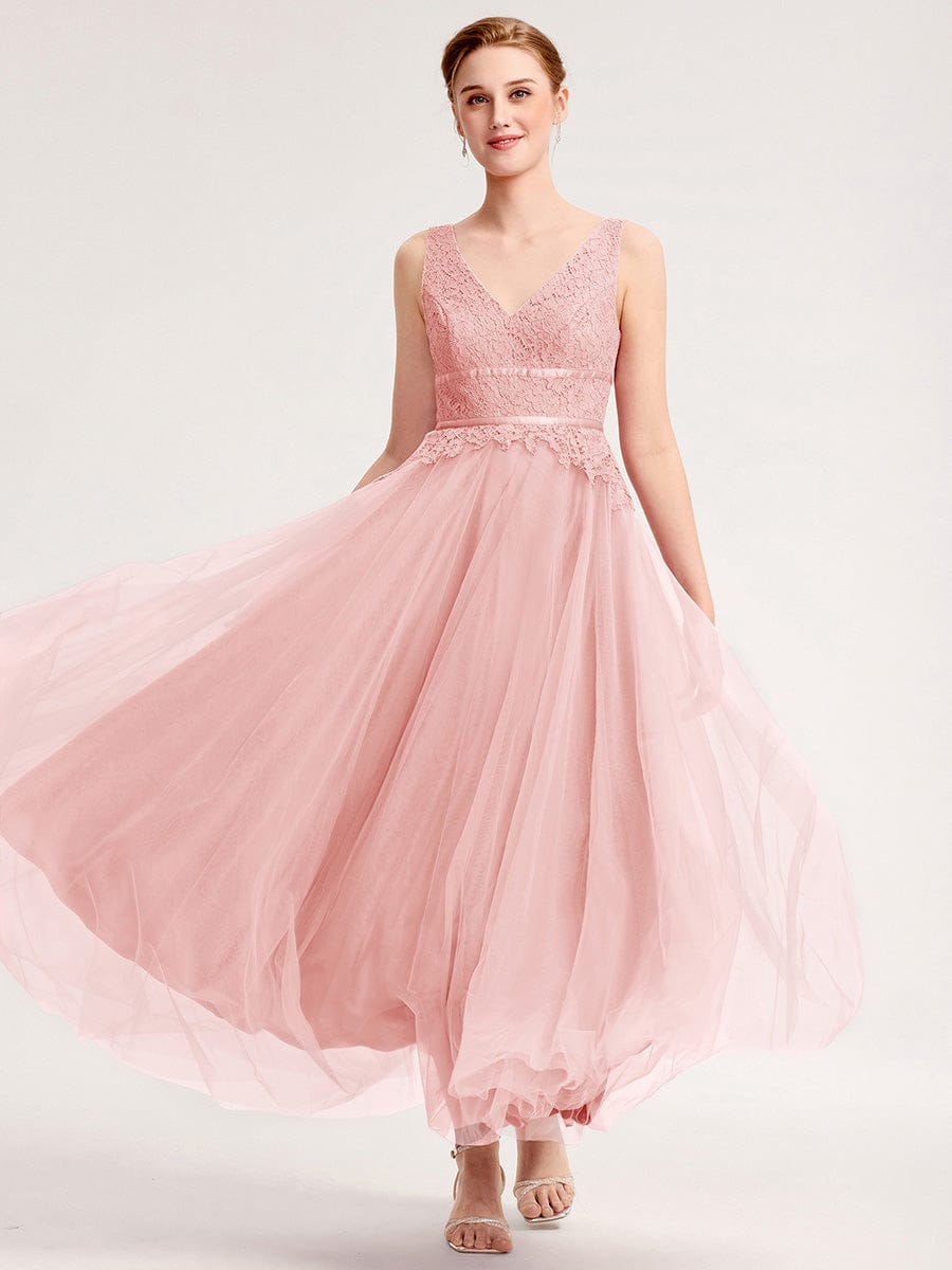 ELIA|Applique Tulle Sleeveless Bridesmaid Dress