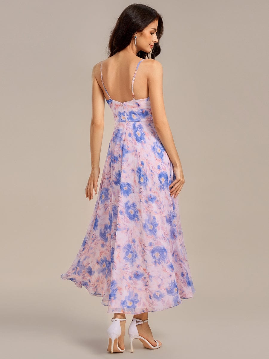 RUE|Ruffled Floral V-Neck A-line Maxi Side split Bridesmaid Dress