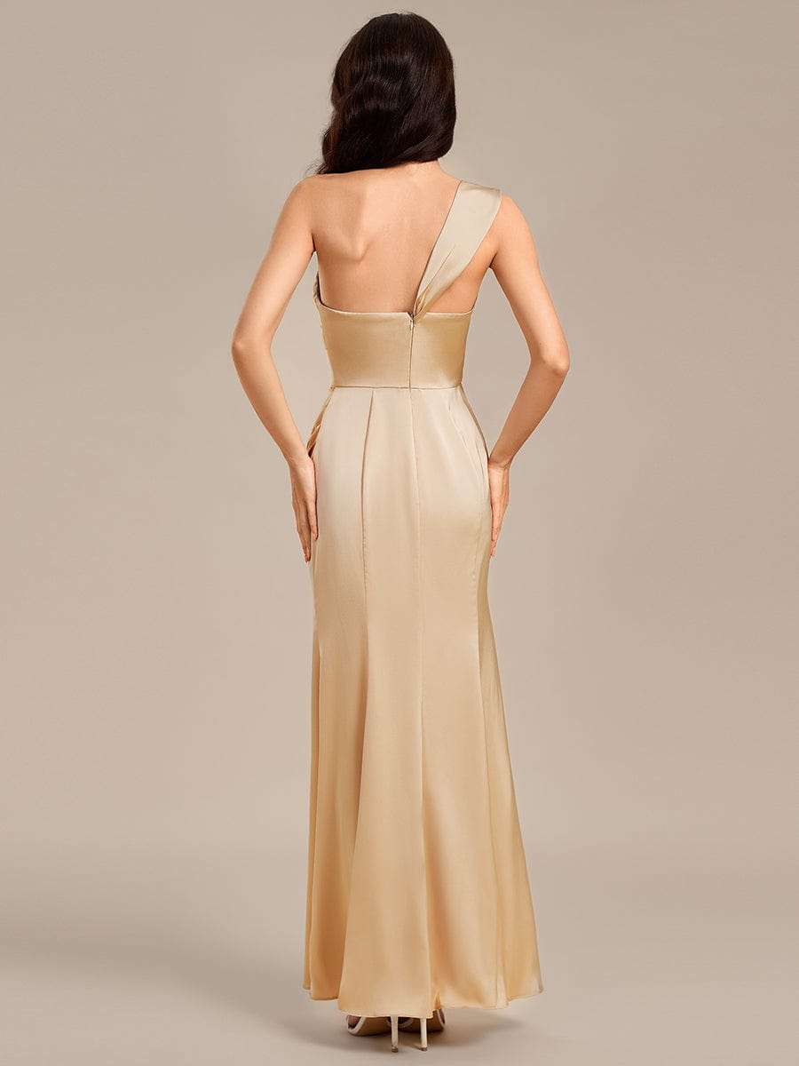 TESSARA|Satin One Shoulder Side Split Maxi Mermaid  Bridesmaid Dress