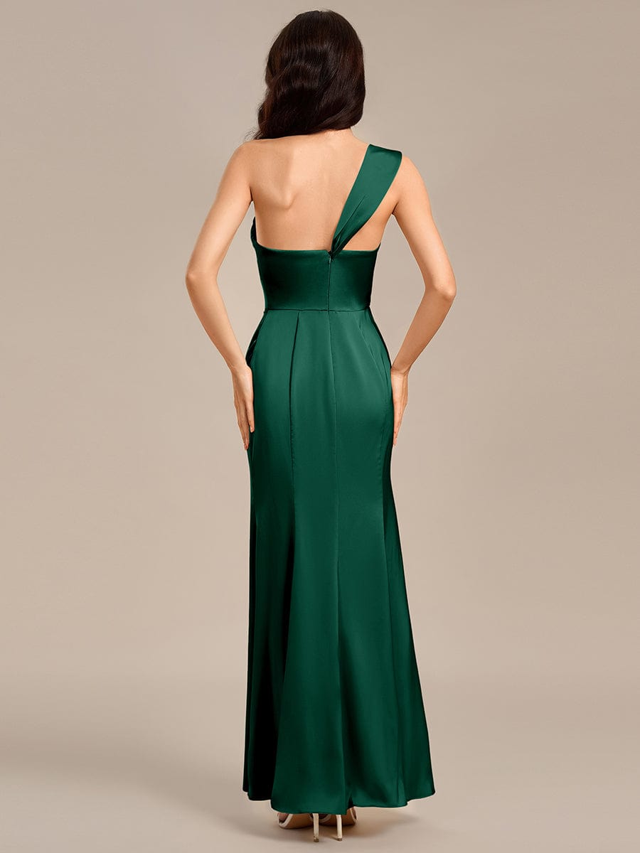 TESSARA|Satin One Shoulder Side Split Maxi Mermaid  Bridesmaid Dress