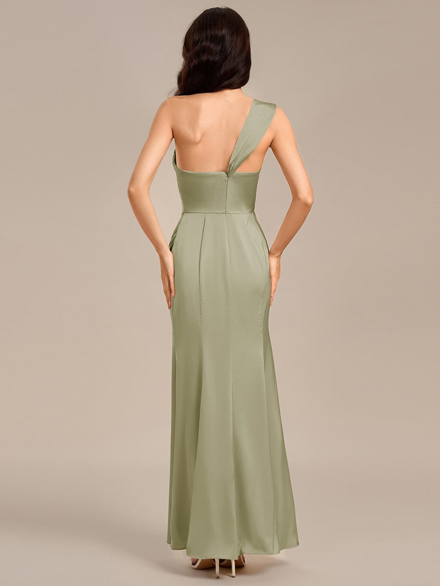 TESSARA|Satin One Shoulder Side Split Maxi Mermaid  Bridesmaid Dress