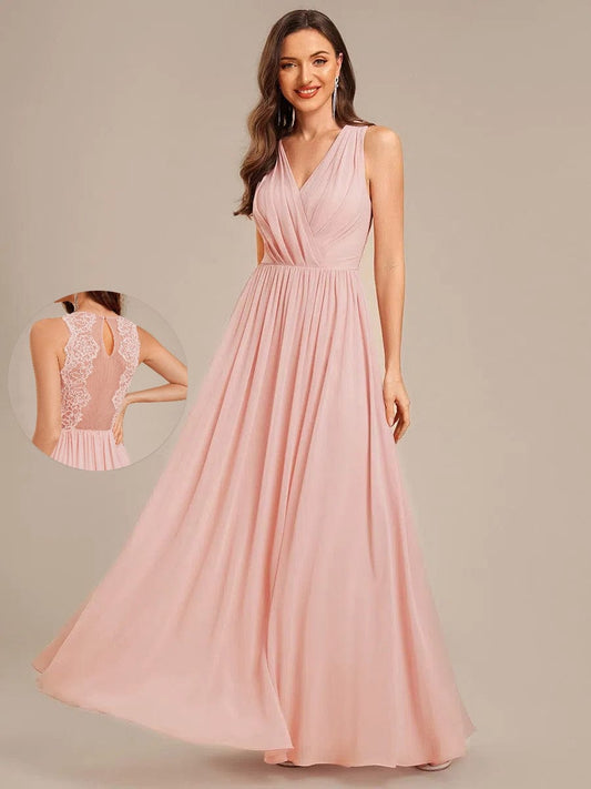 MARIBEL|Applique Chiffon Sleeveless Bridesmaid Dress