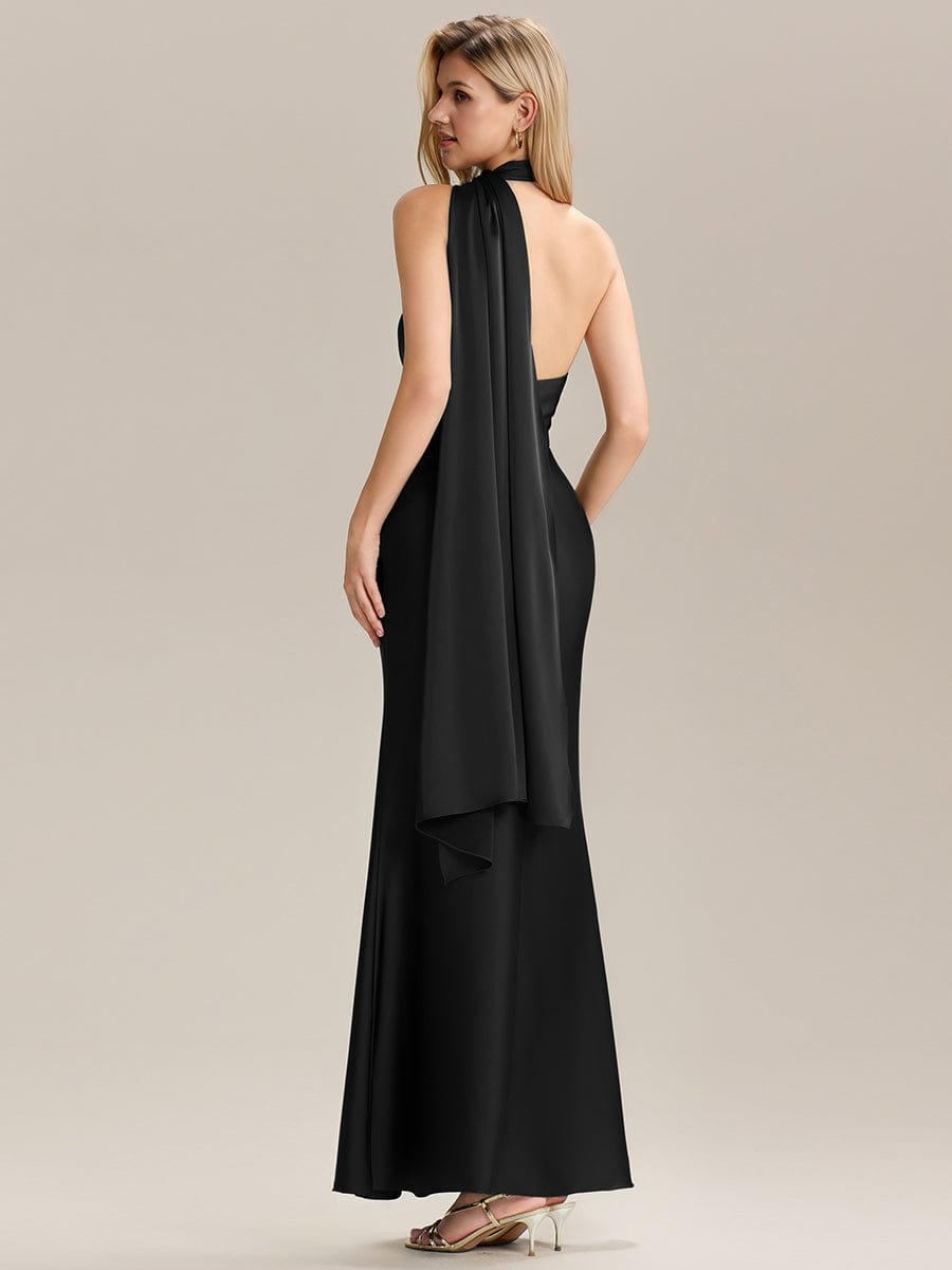 SYLVARA|Flowing Ribbons Satin Sleeveless Bridesmaid Dress