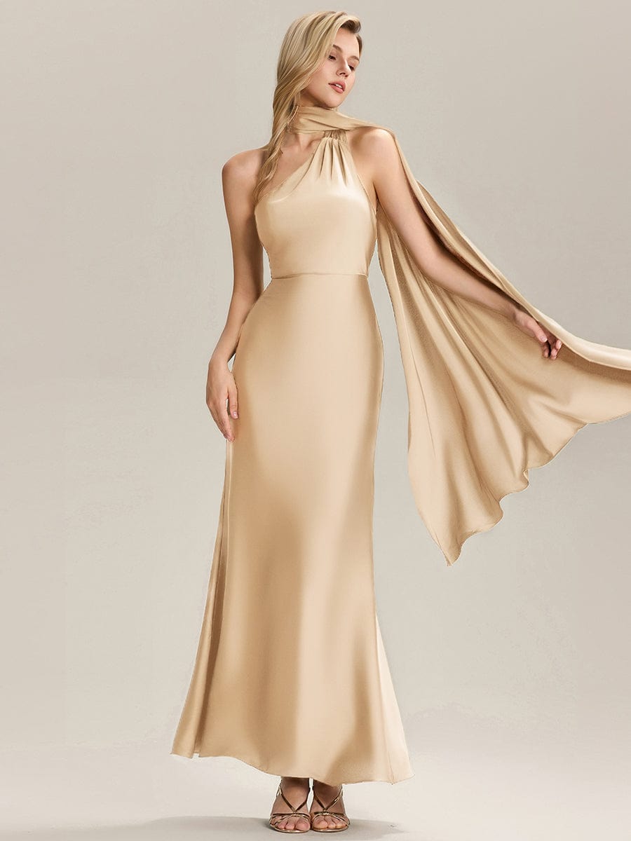 SYLVARA|Flowing Ribbons Satin Sleeveless Bridesmaid Dress