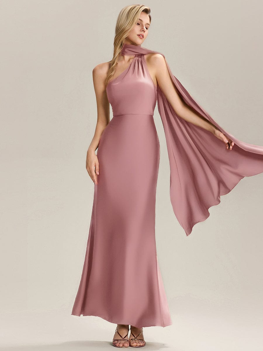 SYLVARA|Flowing Ribbons Satin Sleeveless Bridesmaid Dress