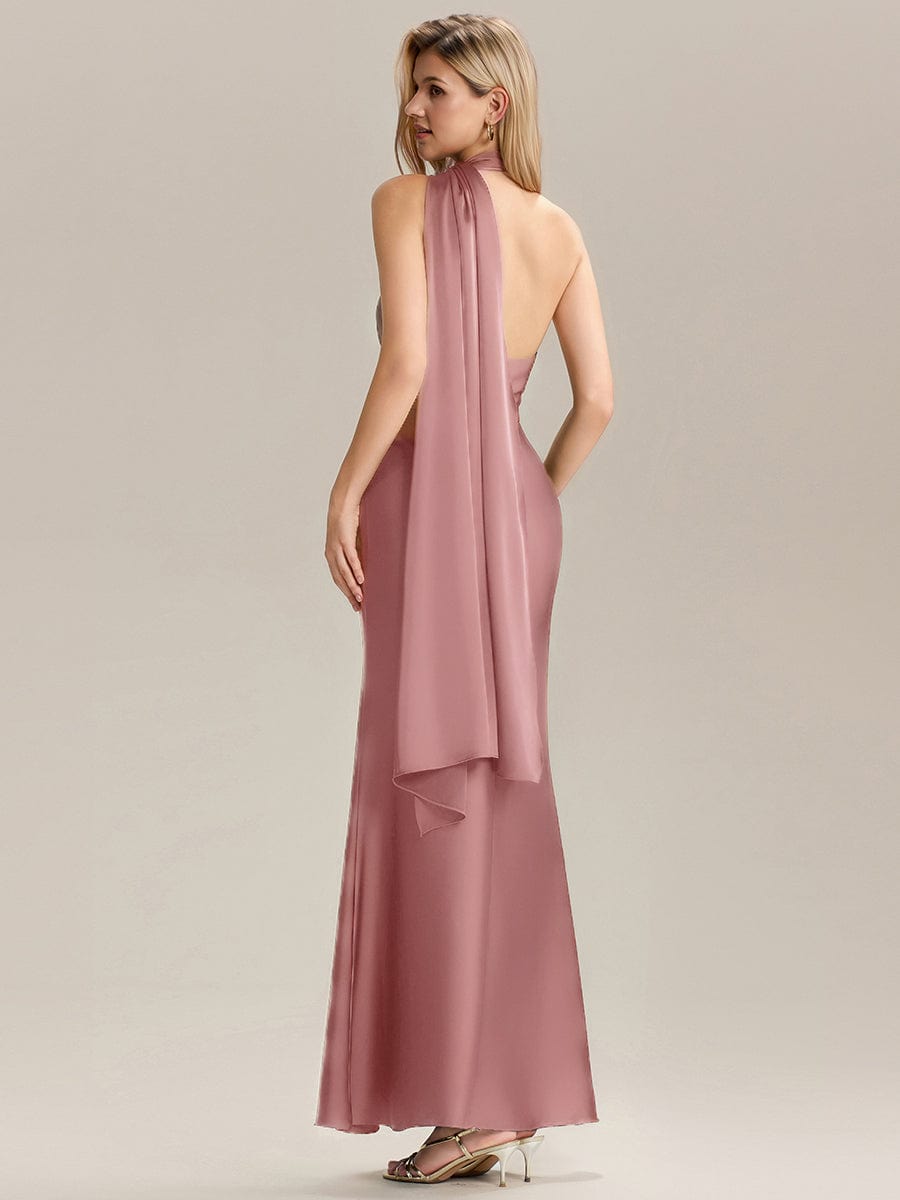SYLVARA|Flowing Ribbons Satin Sleeveless Bridesmaid Dress