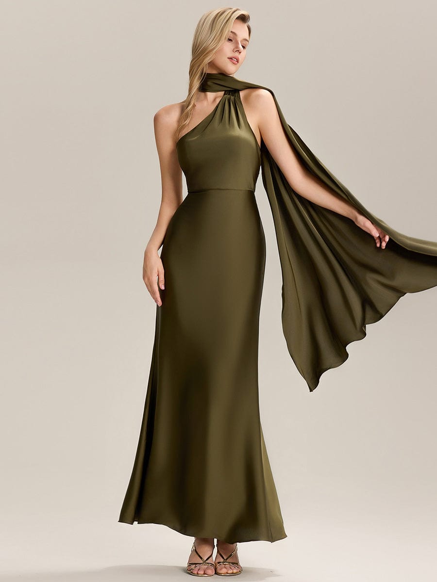 SYLVARA|Flowing Ribbons Satin Sleeveless Bridesmaid Dress