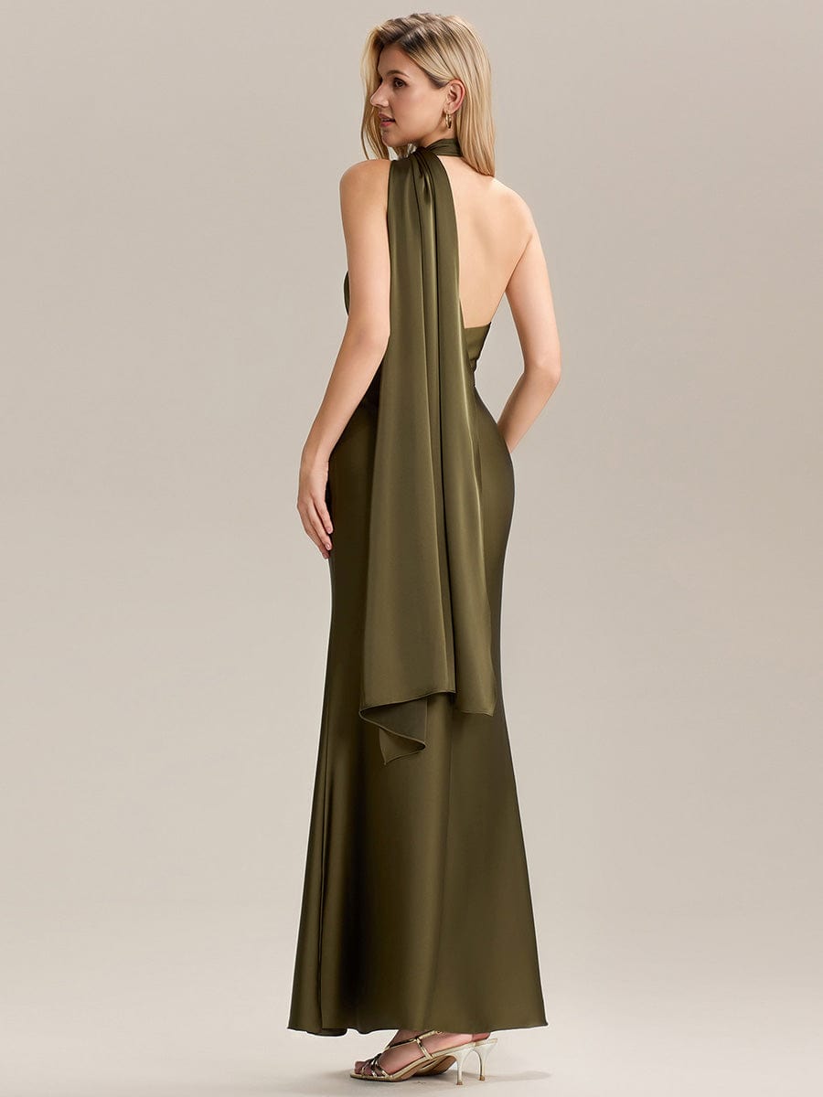 SYLVARA|Flowing Ribbons Satin Sleeveless Bridesmaid Dress