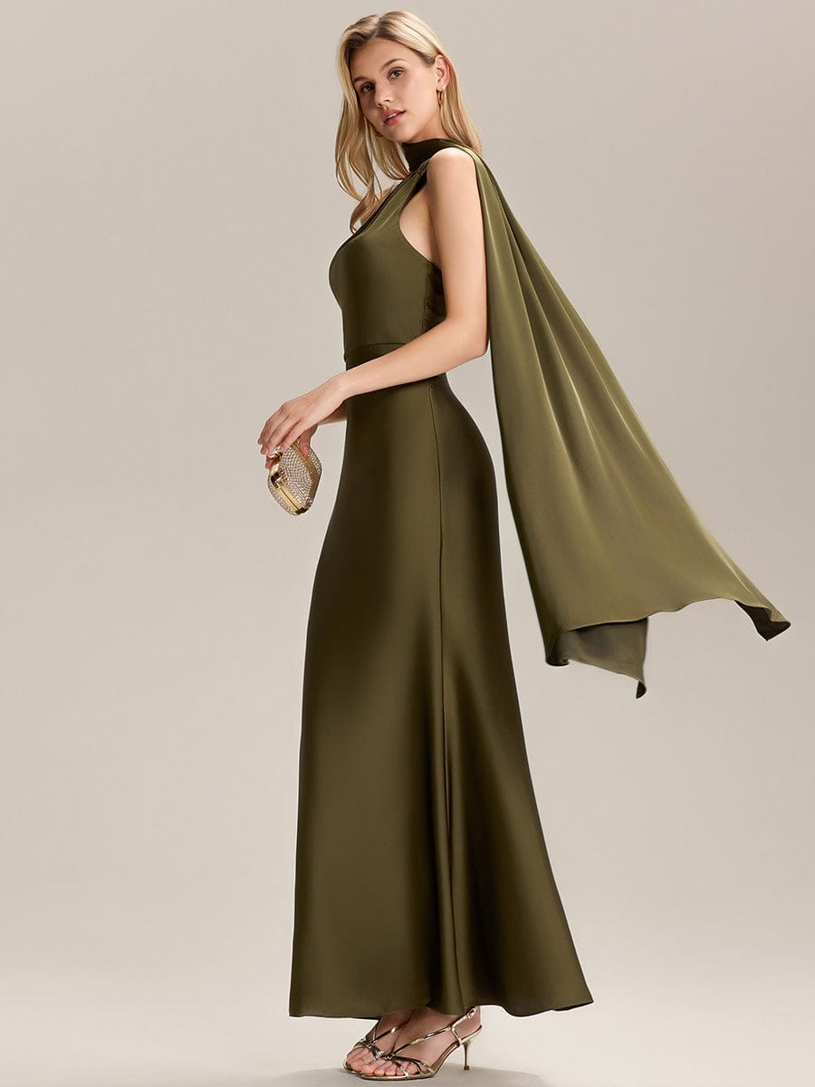SYLVARA|Flowing Ribbons Satin Sleeveless Bridesmaid Dress