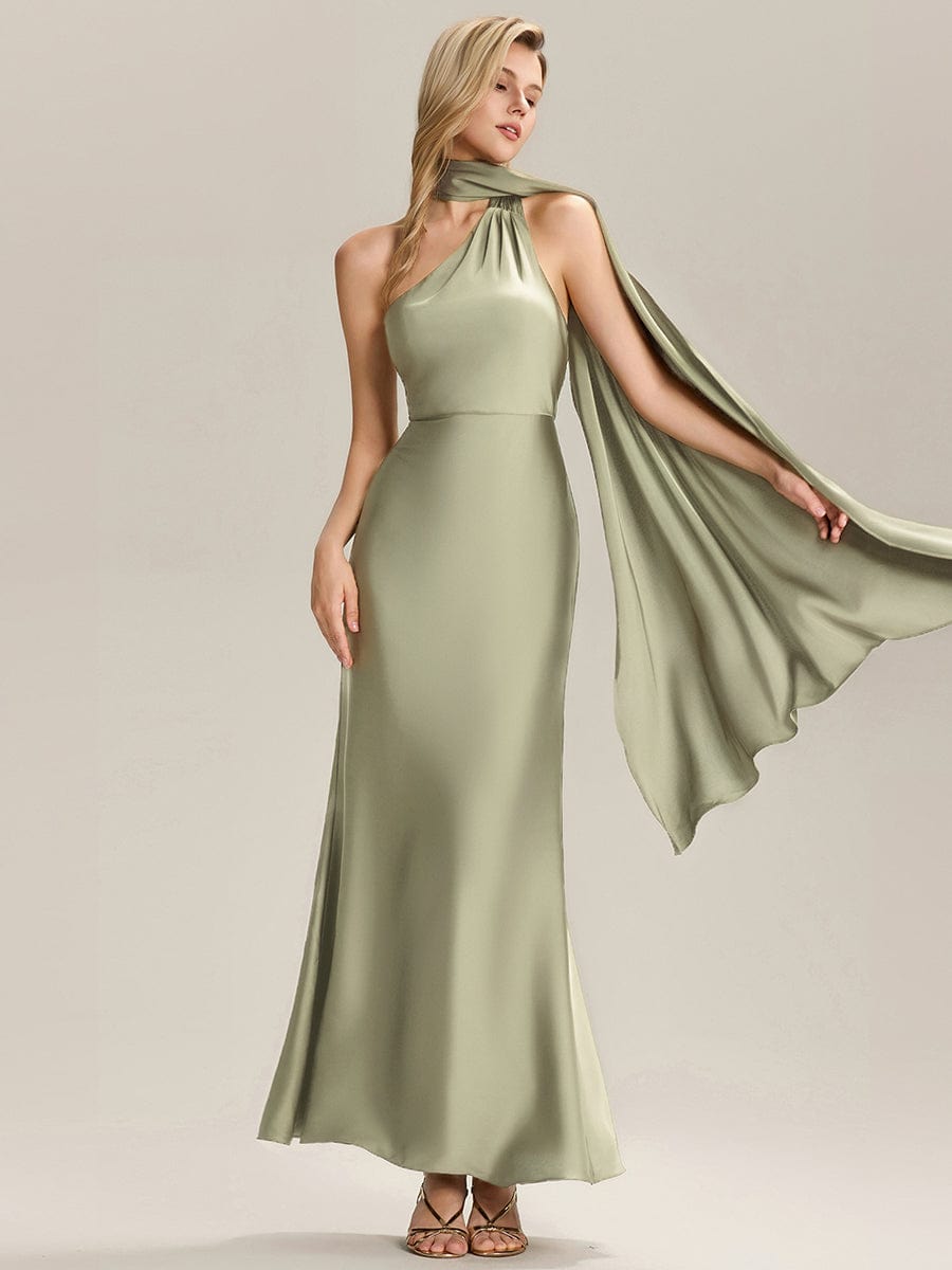 SYLVARA|Flowing Ribbons Satin Sleeveless Bridesmaid Dress