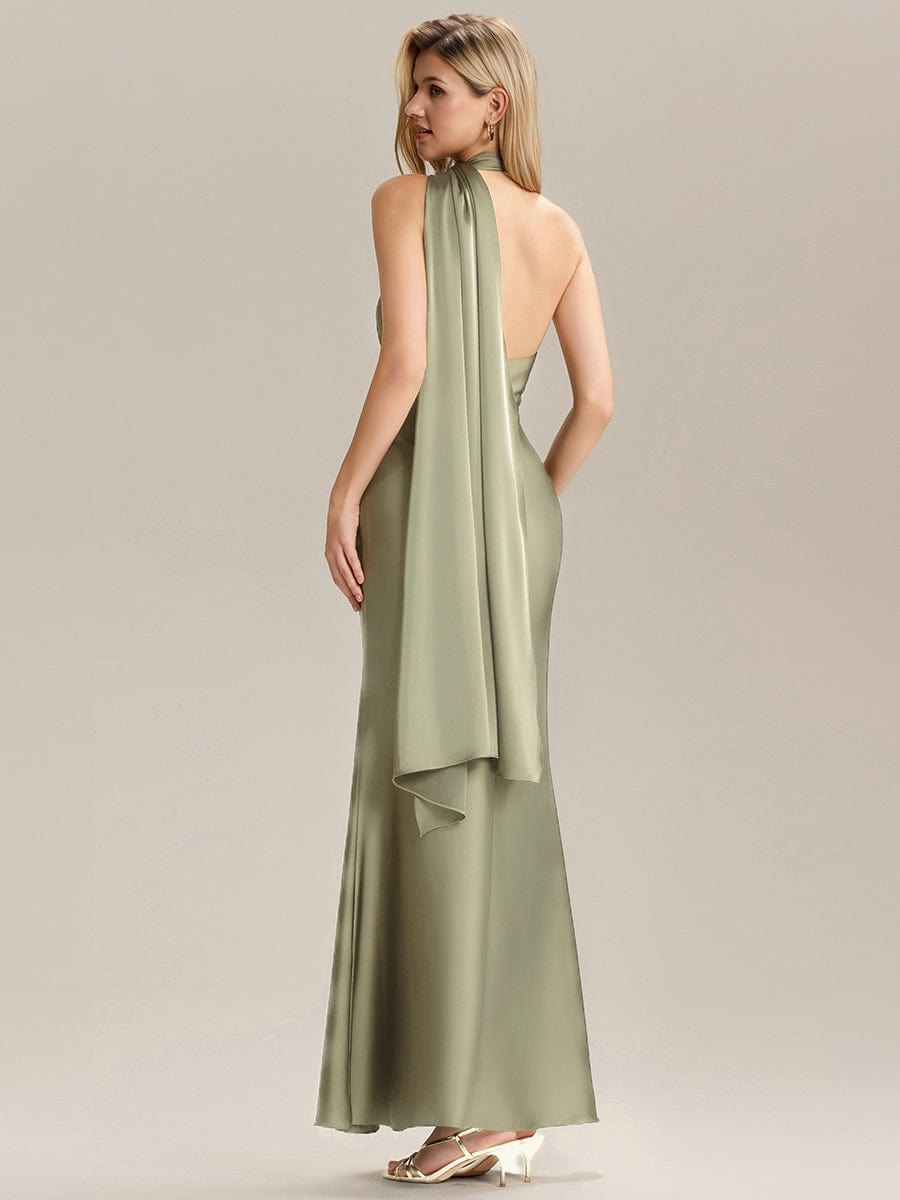 SYLVARA|Flowing Ribbons Satin Sleeveless Bridesmaid Dress