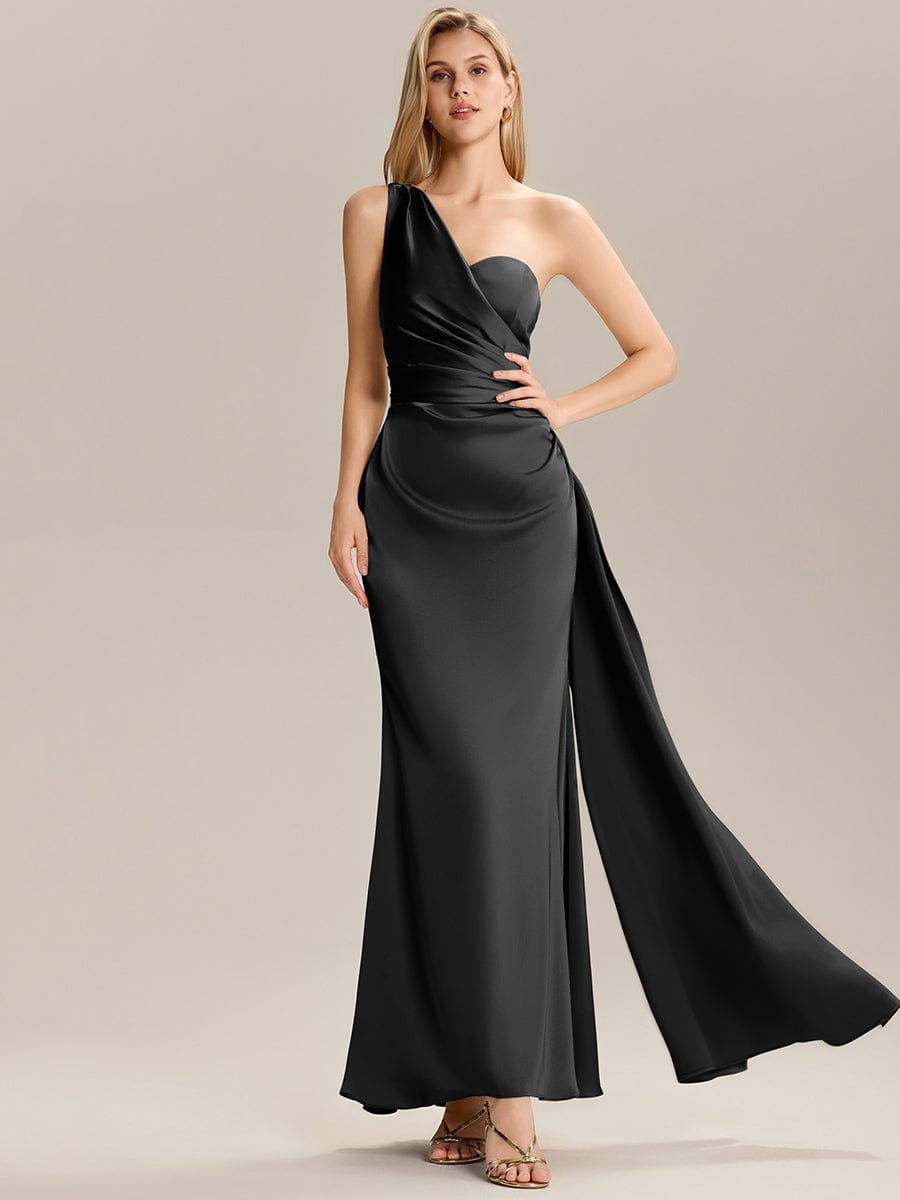 ARLENNA|Flowing Ribbons Pleated Satin Sleeveless Bridesmaid Dress
