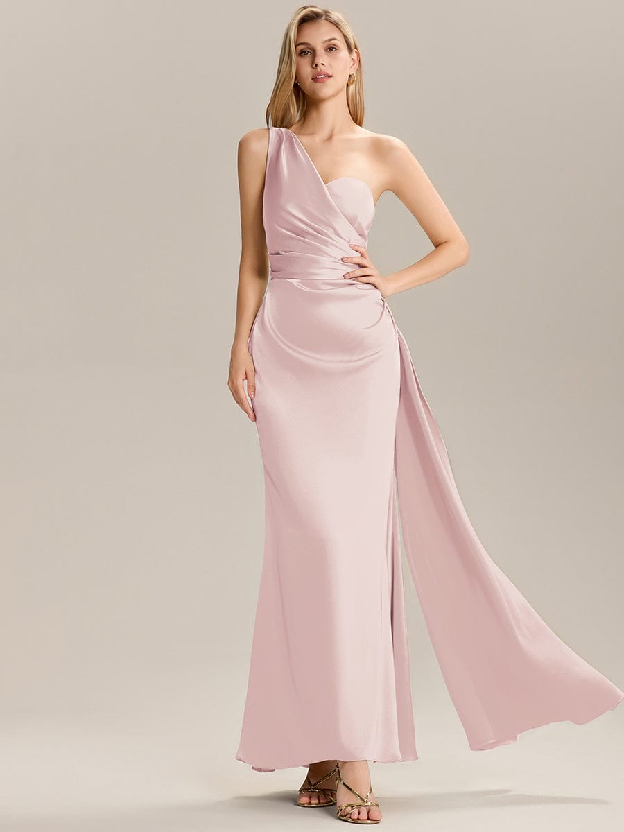 ARLENNA|Flowing Ribbons Pleated Satin Sleeveless Bridesmaid Dress