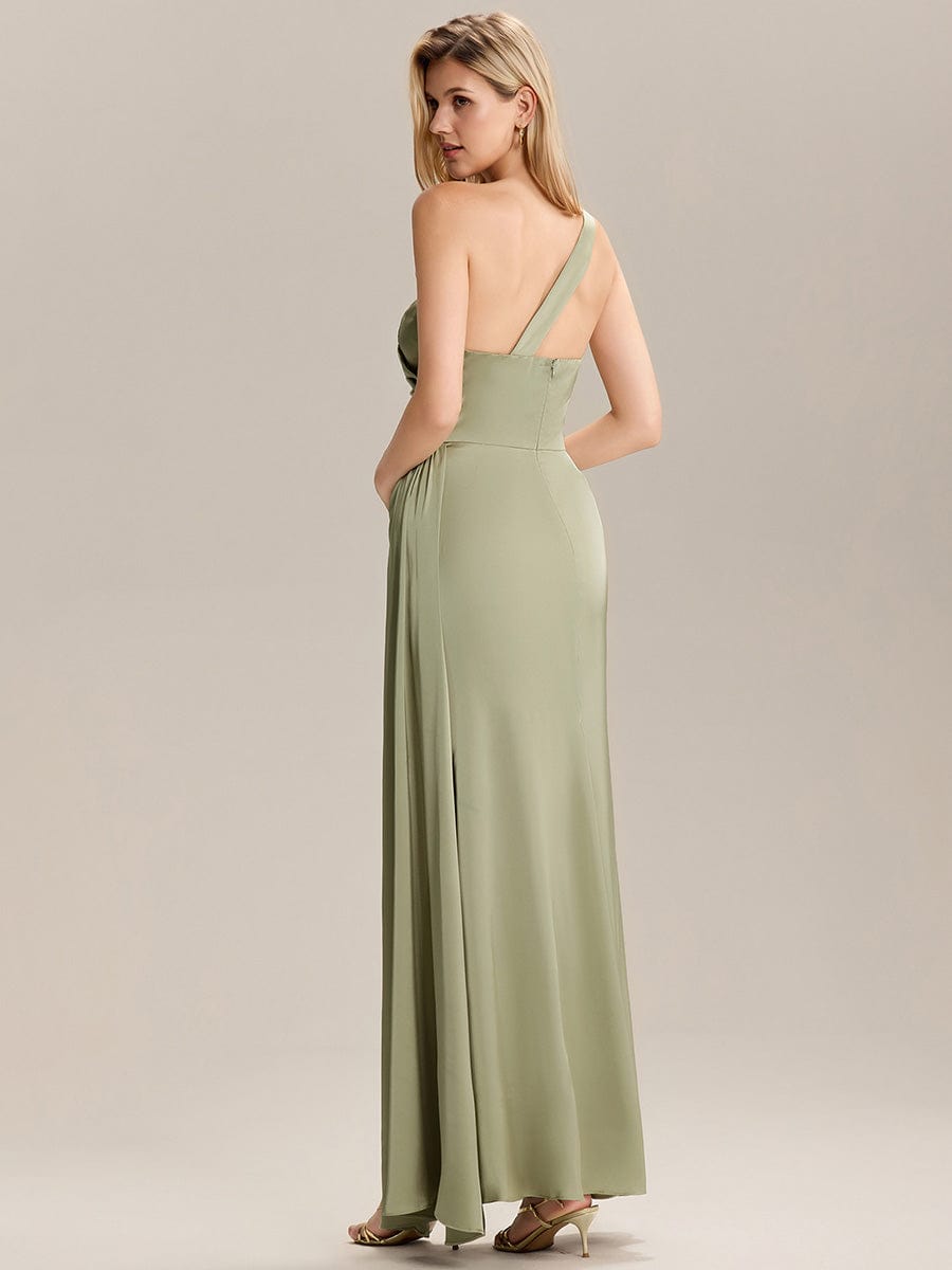 ARLENNA|Flowing Ribbons Pleated Satin Sleeveless Bridesmaid Dress
