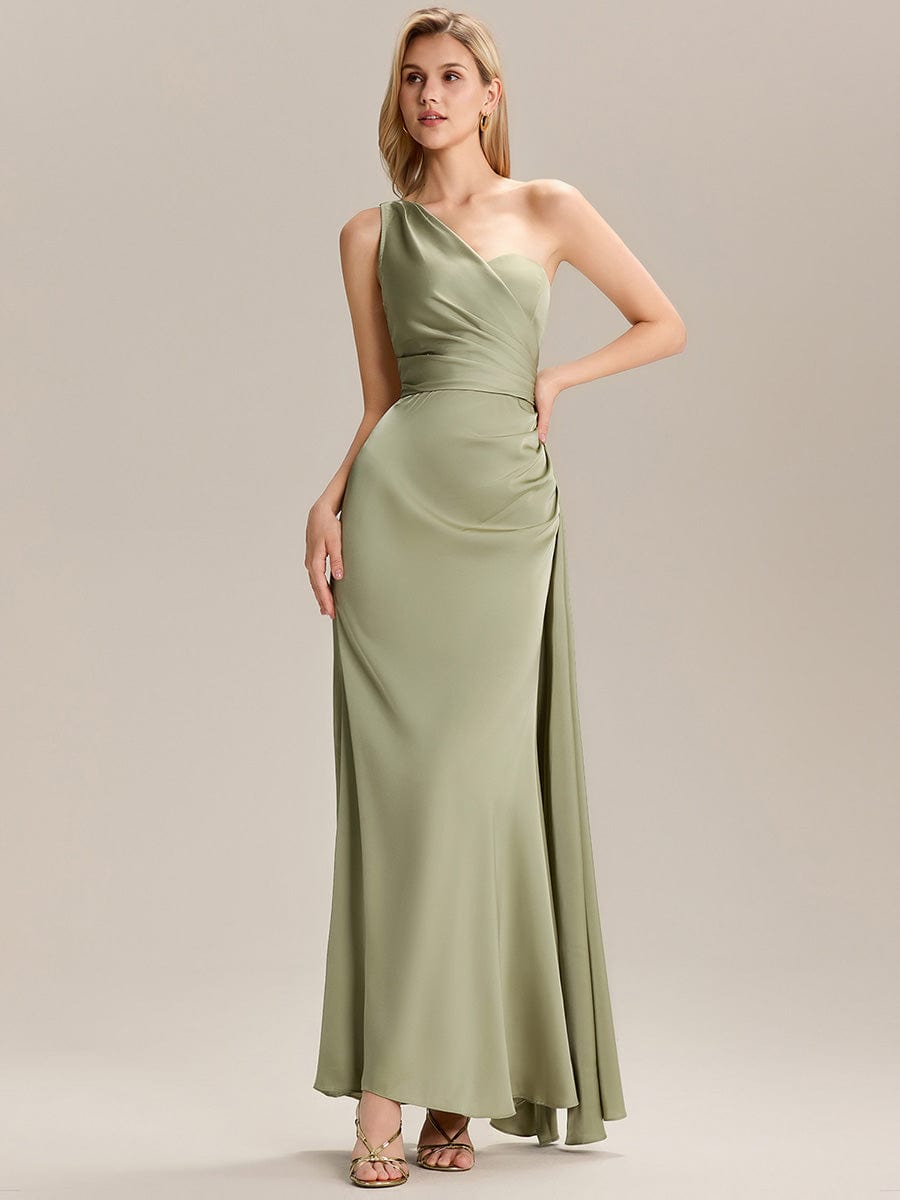 ARLENNA|Flowing Ribbons Pleated Satin Sleeveless Bridesmaid Dress