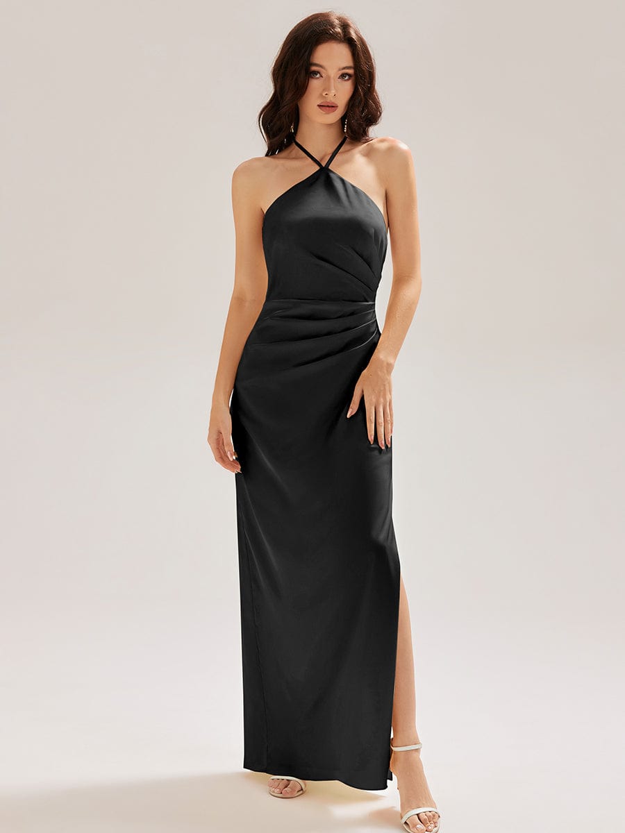 ELYS|Satin Halter Backless Maxi Mermaid Bridesmaid Dress