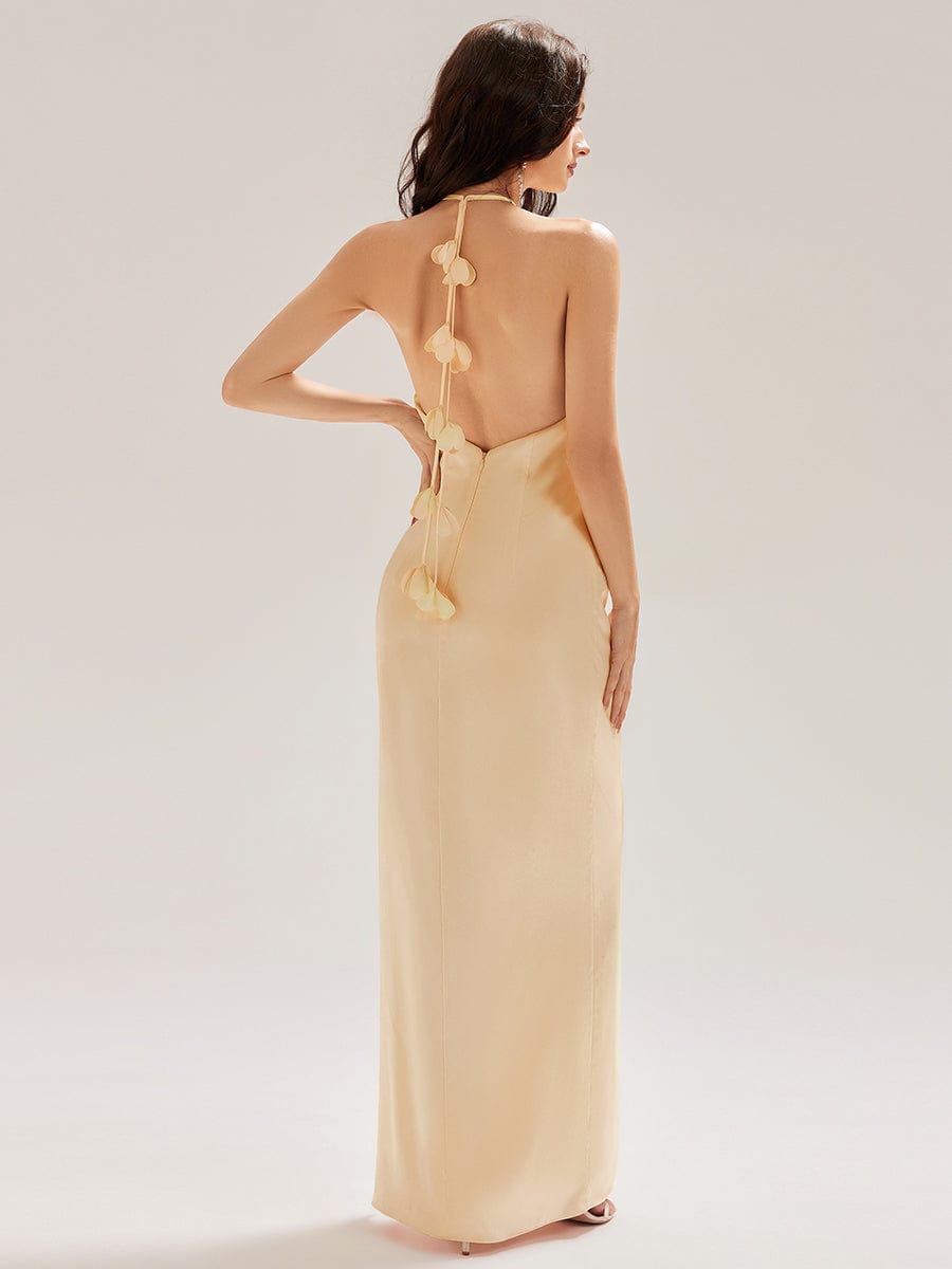 ELYS|Satin Halter Backless Maxi Mermaid Bridesmaid Dress