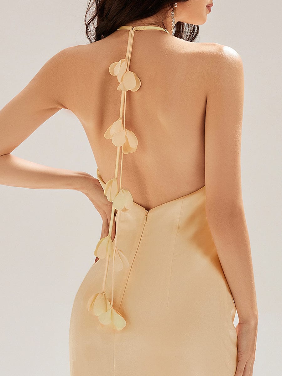 ELYS|Satin Halter Backless Maxi Mermaid Bridesmaid Dress