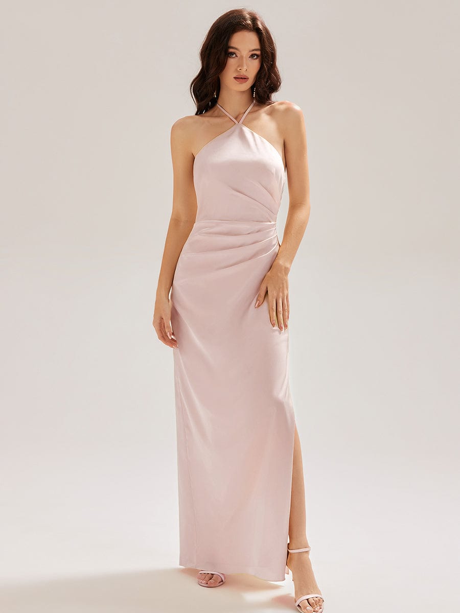 ELYS|Satin Halter Backless Maxi Mermaid Bridesmaid Dress