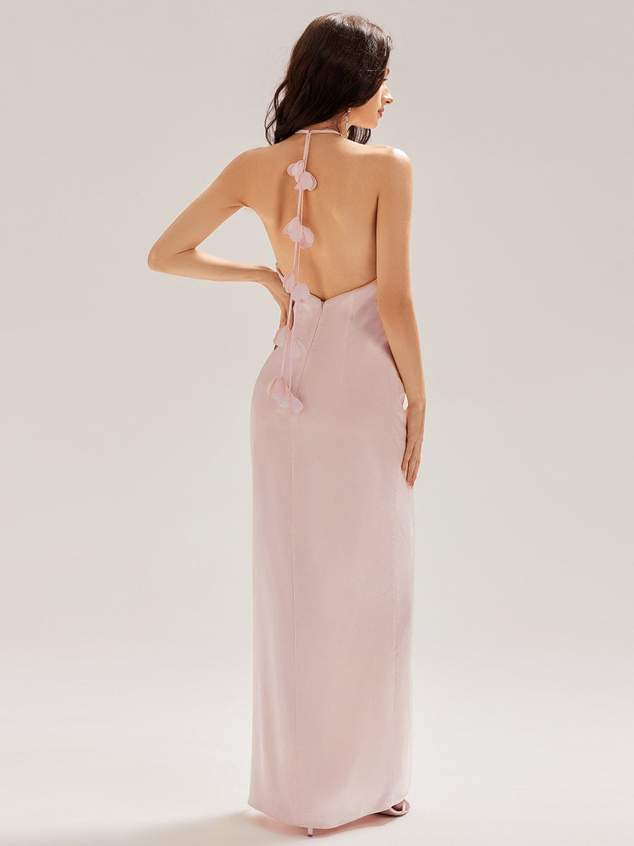 ELYS|Satin Halter Backless Maxi Mermaid Bridesmaid Dress