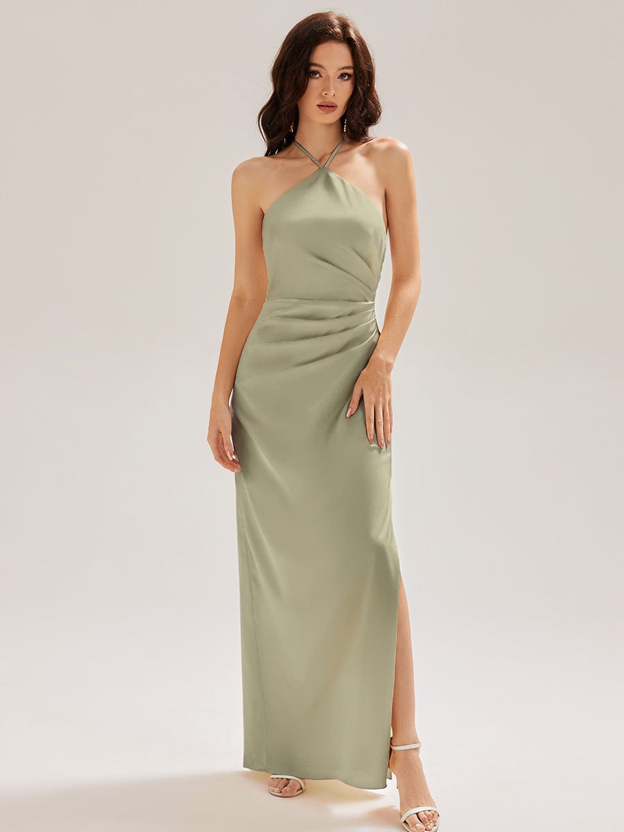 ELYS|Satin Halter Backless Maxi Mermaid Bridesmaid Dress