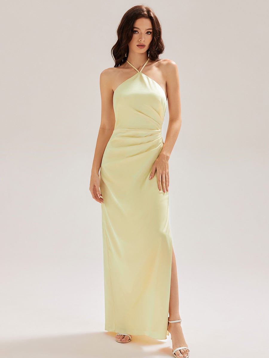 ELYS|Satin Halter Backless Maxi Mermaid Bridesmaid Dress