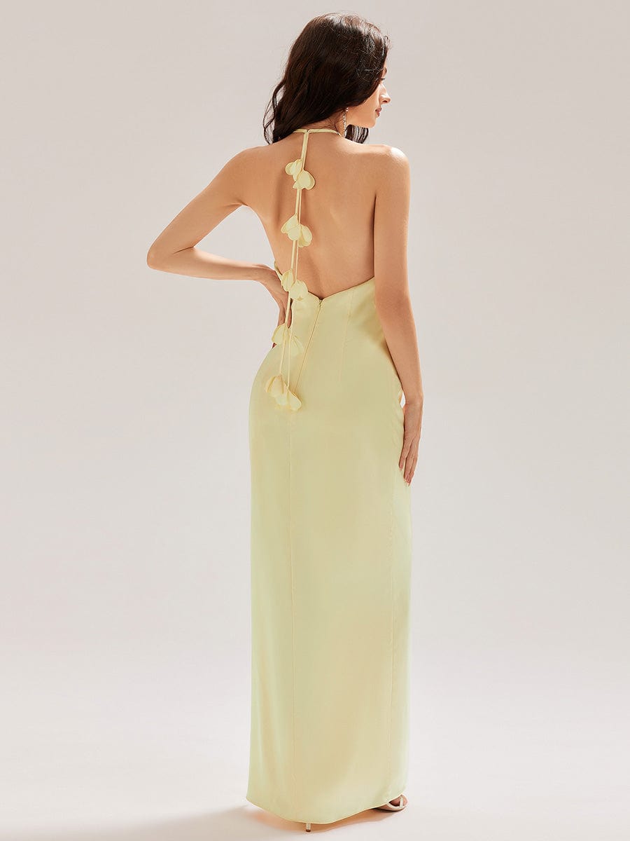 ELYS|Satin Halter Backless Maxi Mermaid Bridesmaid Dress
