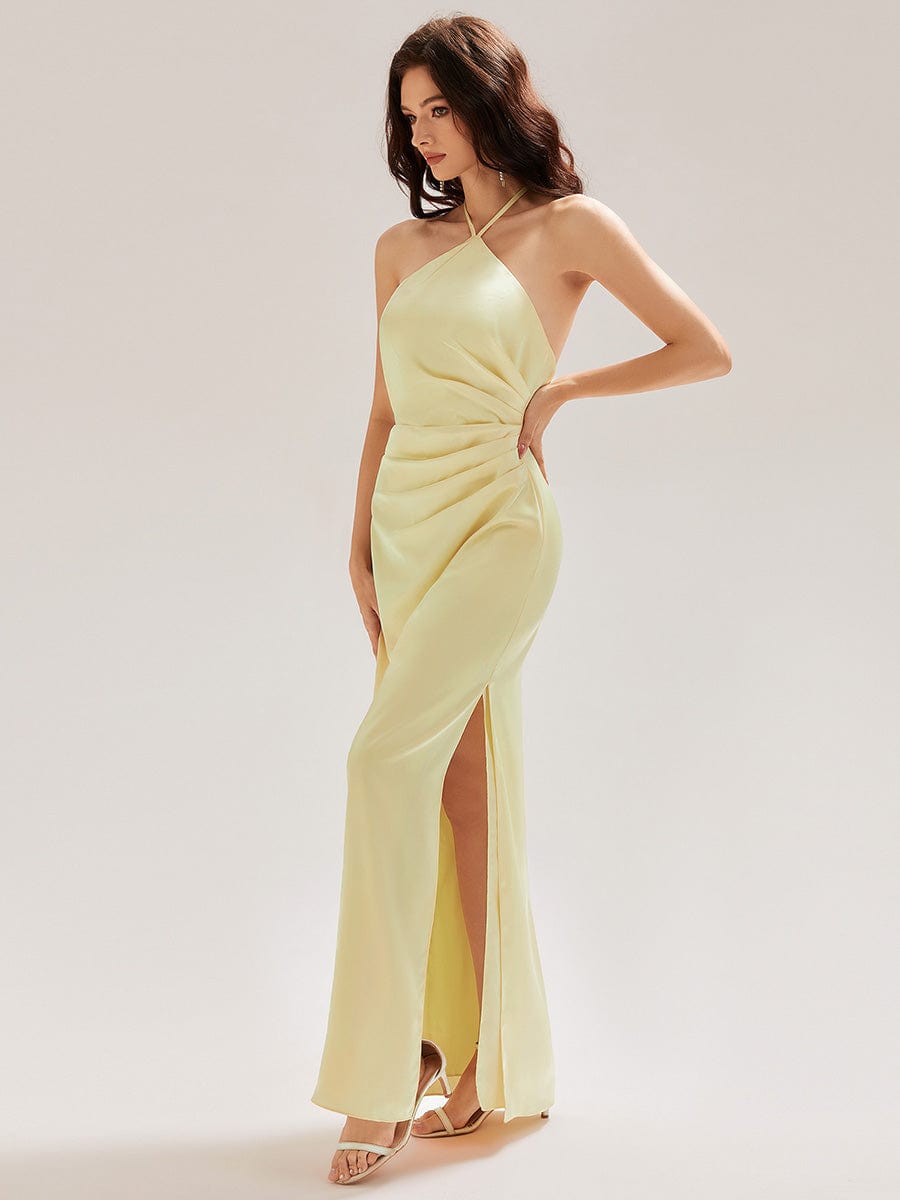 ELYS|Satin Halter Backless Maxi Mermaid Bridesmaid Dress