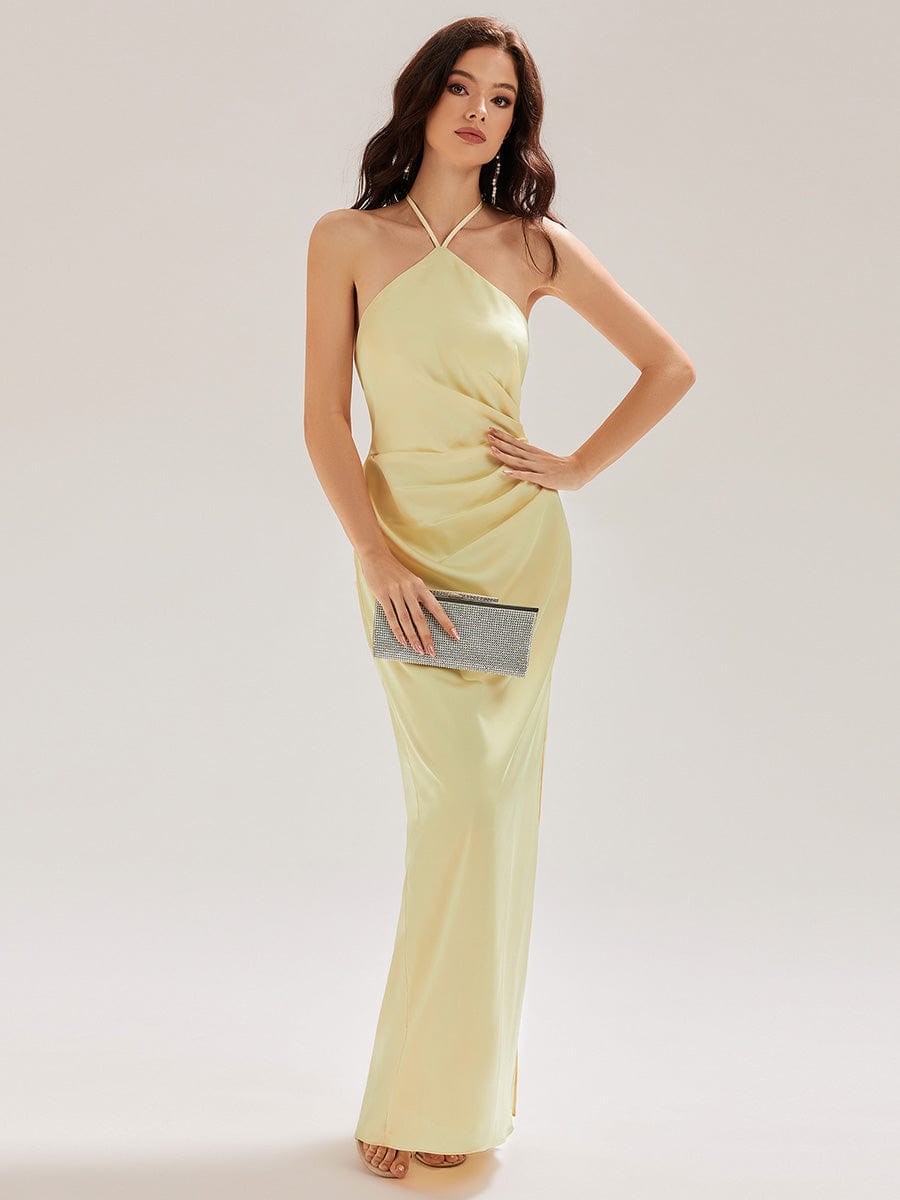 ELYS|Satin Halter Backless Maxi Mermaid Bridesmaid Dress