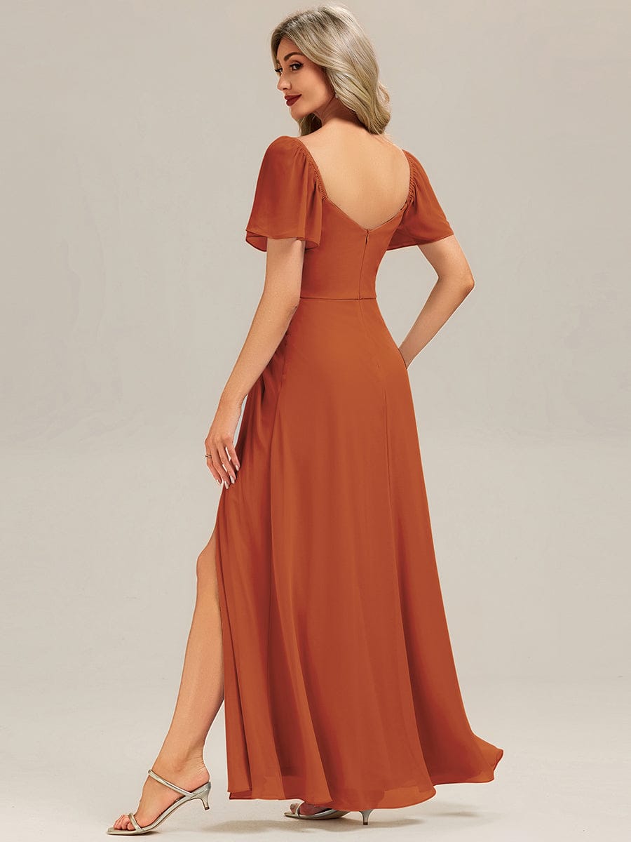 ARWEN|Thigh-High Slit Chiffon Ruffle Sleeve Bridesmaid Dress