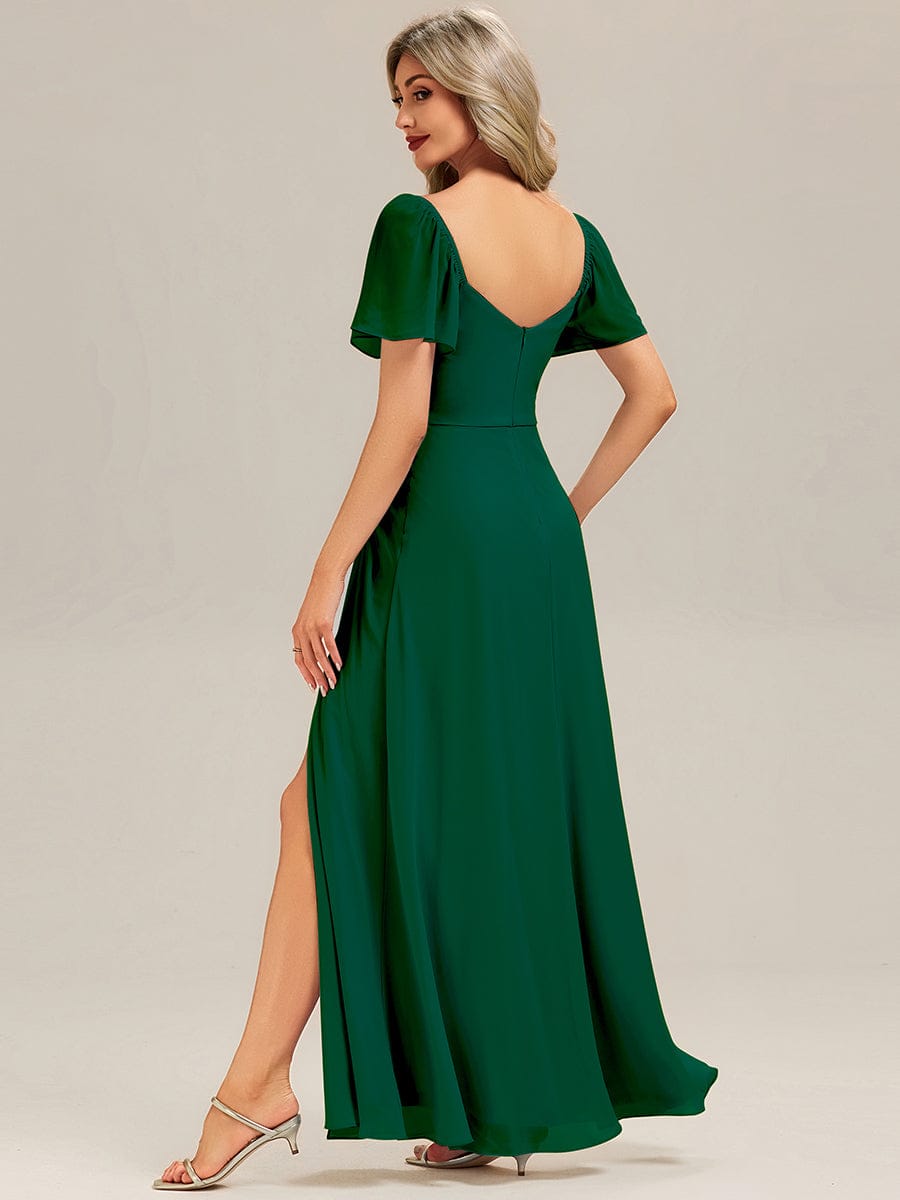 ARWEN|Thigh-High Slit Chiffon Ruffle Sleeve Bridesmaid Dress