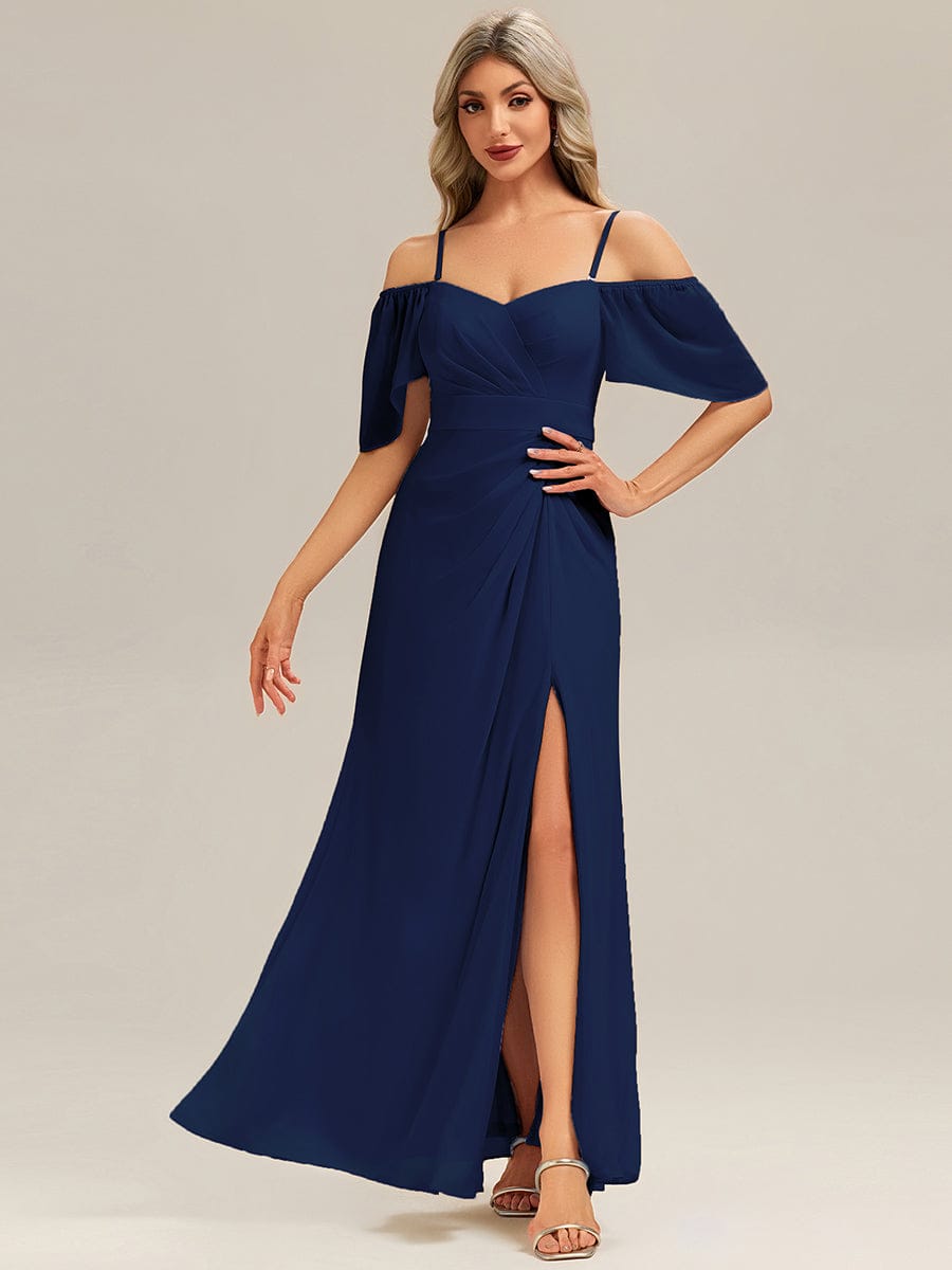 ARWEN|Thigh-High Slit Chiffon Ruffle Sleeve Bridesmaid Dress