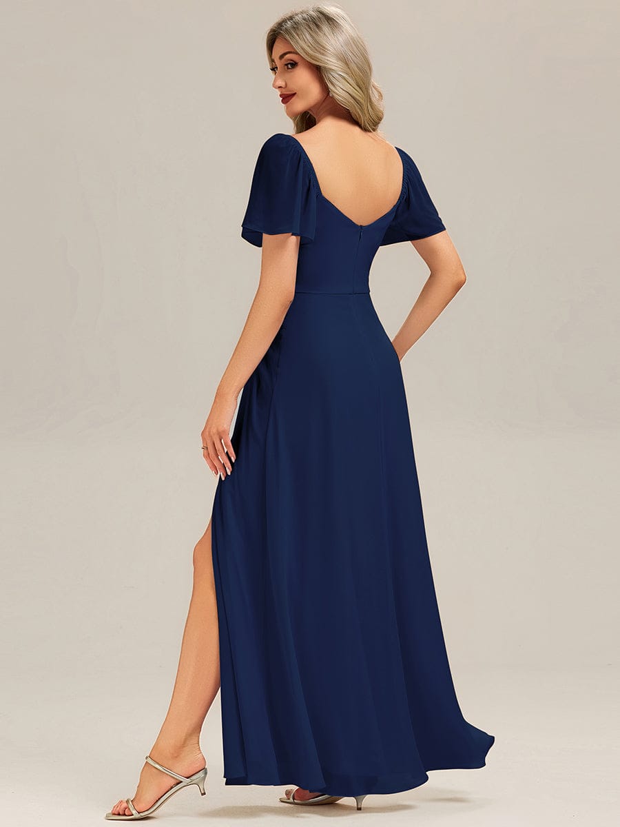 ARWEN|Thigh-High Slit Chiffon Ruffle Sleeve Bridesmaid Dress
