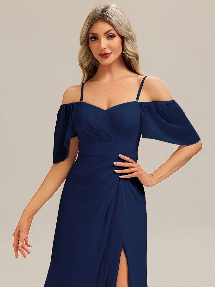 ARWEN|Thigh-High Slit Chiffon Ruffle Sleeve Bridesmaid Dress