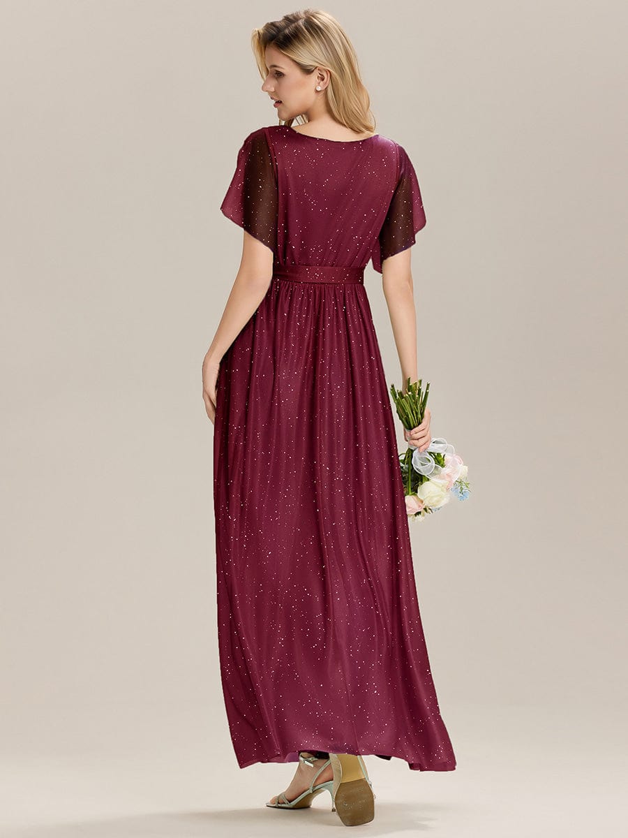 EMBERLY|Tie-Waist Ruffle Sleeve Maxi Bridesmaid Dress
