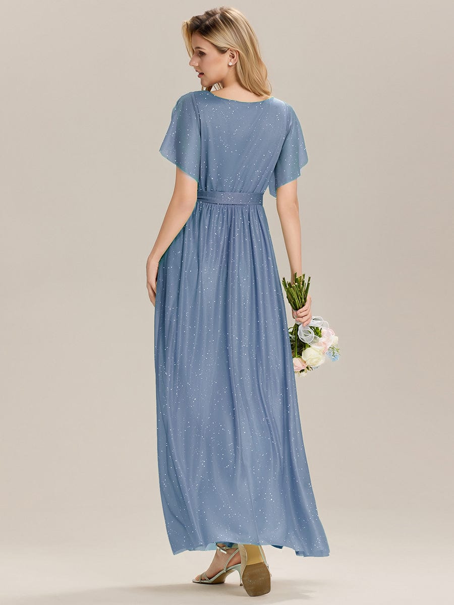 EMBERLY|Tie-Waist Ruffle Sleeve Maxi Bridesmaid Dress