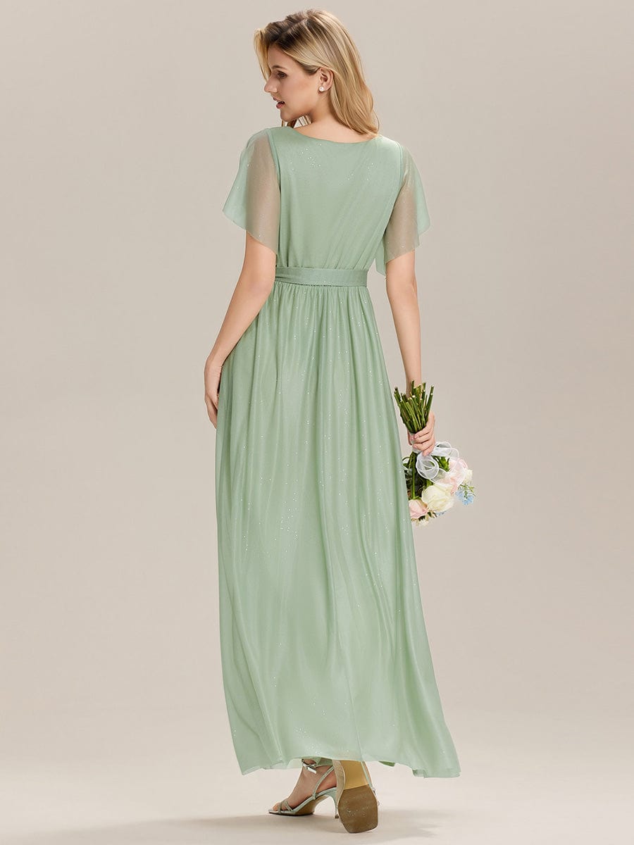 EMBERLY|Tie-Waist Ruffle Sleeve Maxi Bridesmaid Dress