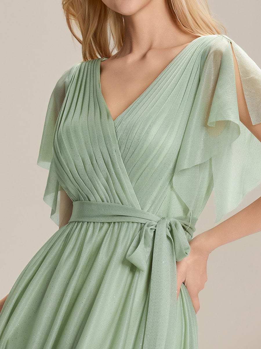EMBERLY|Tie-Waist Ruffle Sleeve Maxi Bridesmaid Dress