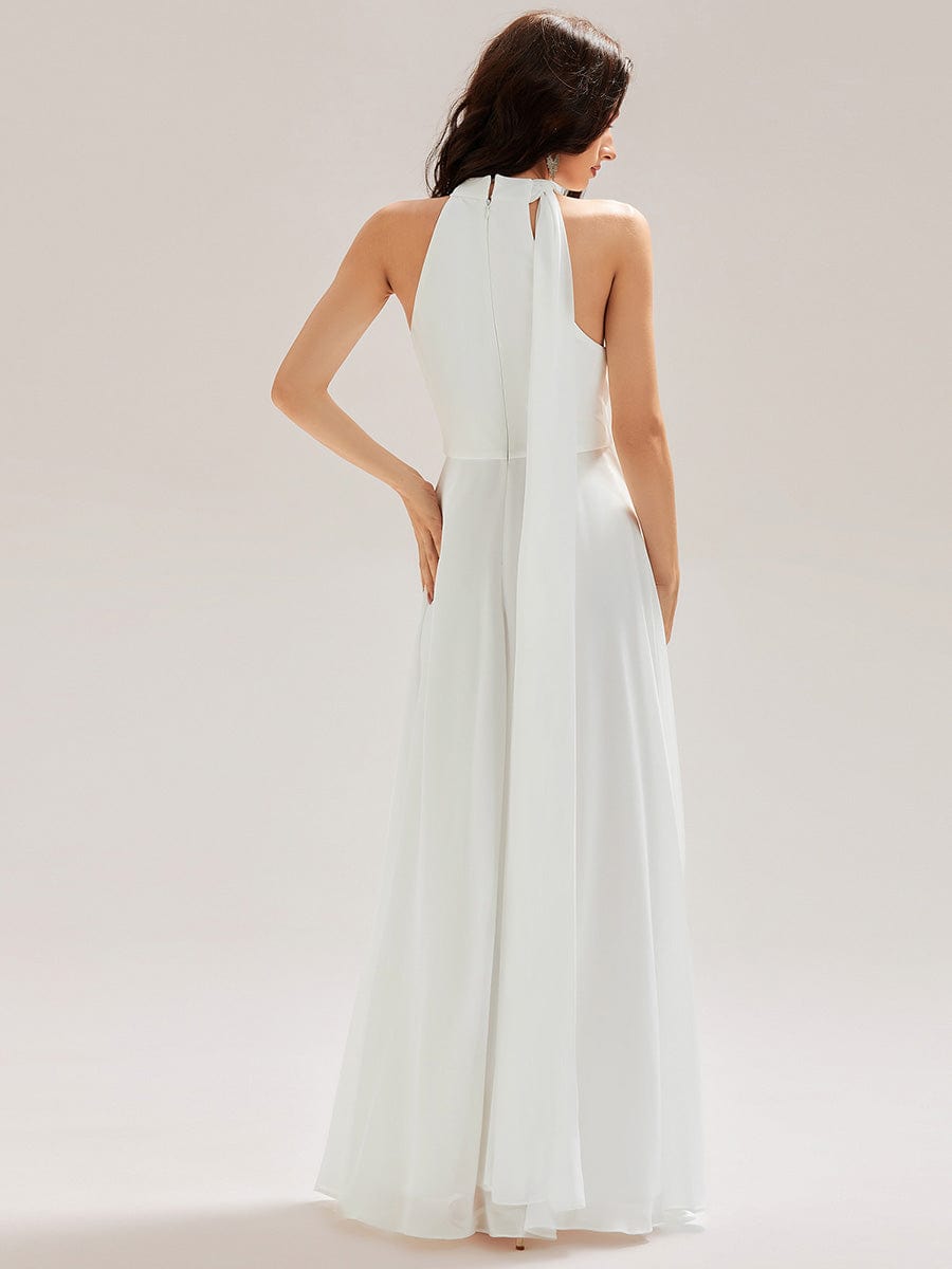 JULIE|Cut-Out Chiffon Maxi Bridesmaid Dress With Flowy Ribbons