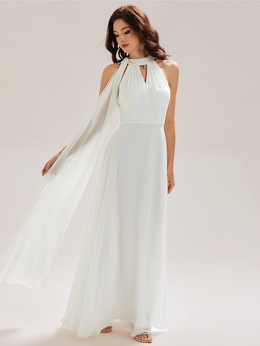 JULIE|Cut-Out Chiffon Maxi Bridesmaid Dress With Flowy Ribbons